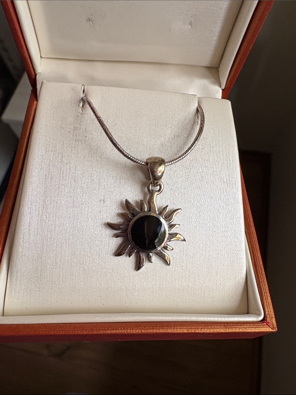 Sterling silver black onyx Sun necklace
 17" chain